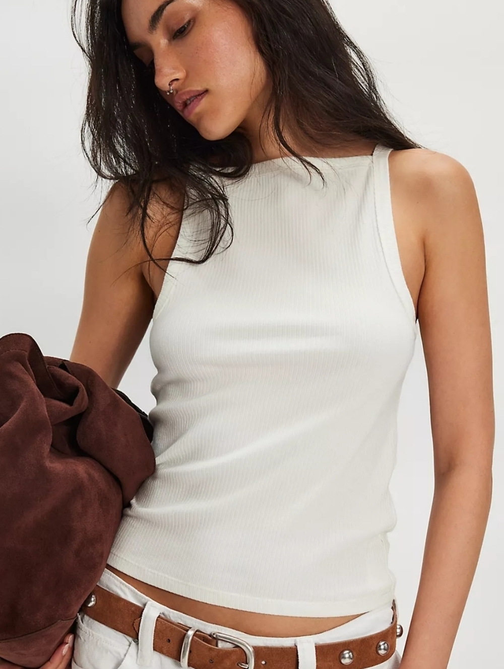 We The Free Mia Tank | Free People | Ribbed High Neck | White | M